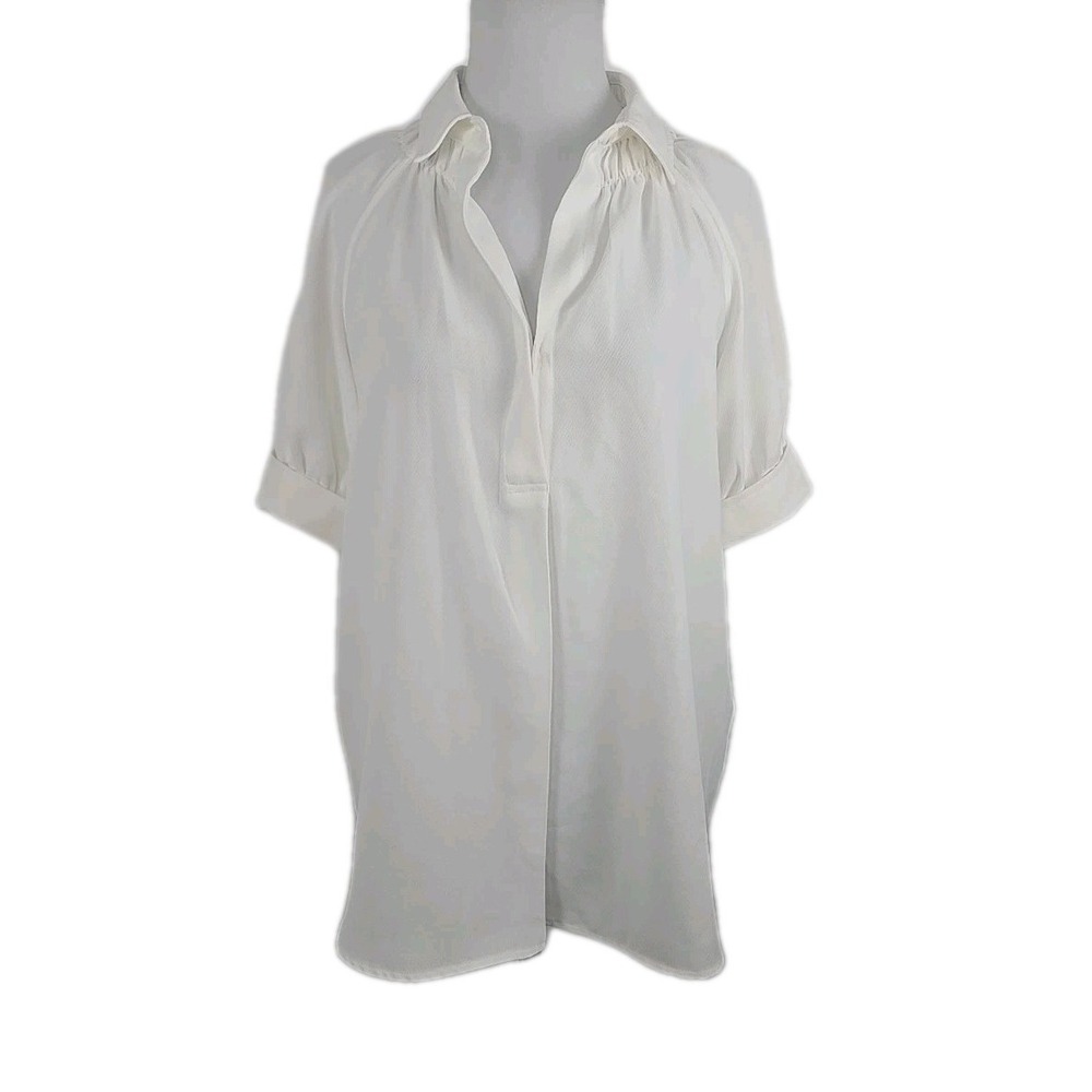 Max Studio Women's‎ Large Ivory Short Sleeve V-Neck Textured Blouse Top L